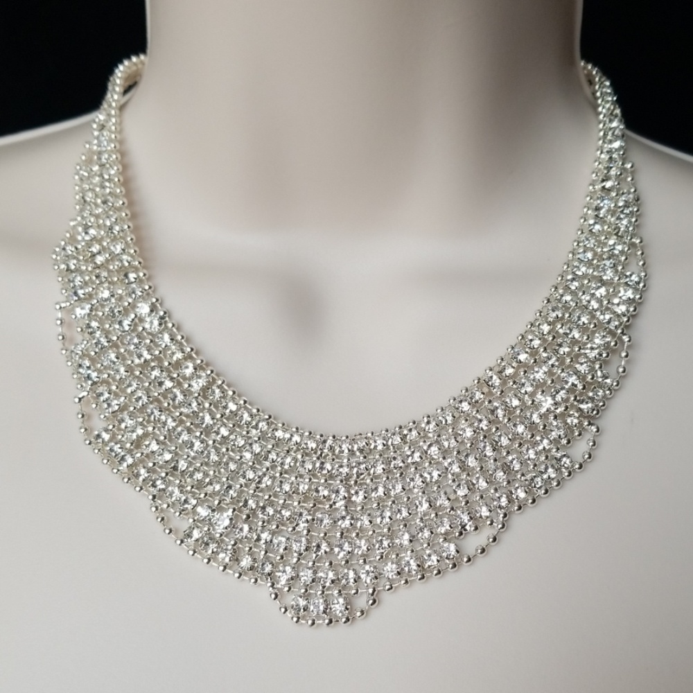 Glam Rhinestones Bib Necklace Wedding Prom Party Statement  16 " *